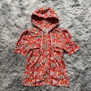 Juicy couture Short Puff Sleeve Zip Hoodie Retro Floral Red Orange Turquoise S